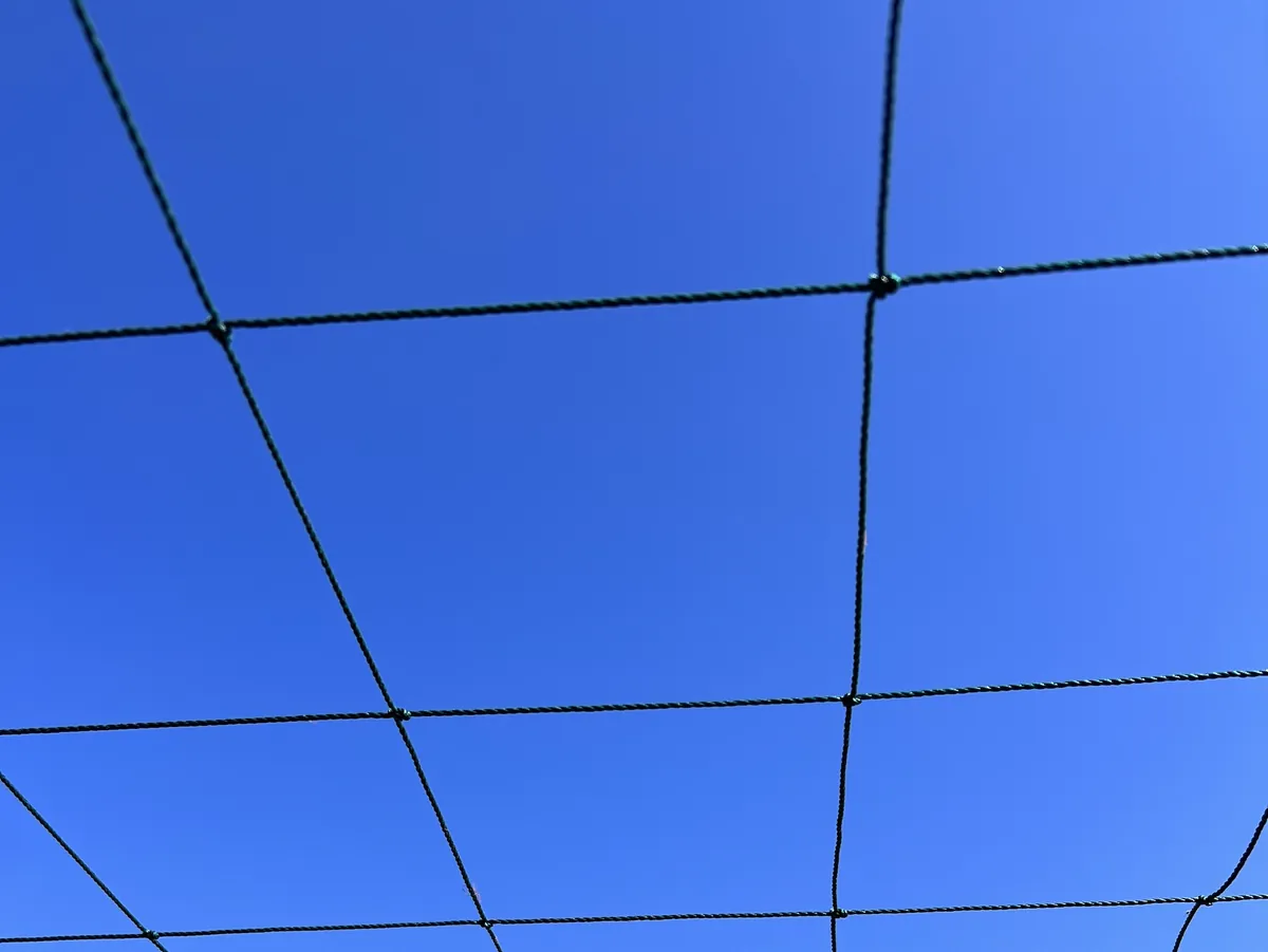 Zaščitna mreža z večjimi okenci napeta visoko nad igriščem